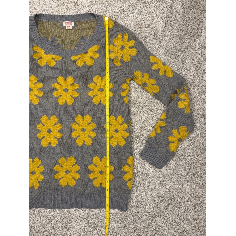 Mossimo Sweater Floral Daisy Knit Medium Gray Yellow Crew Neck Pullover - Picture 7 of 8